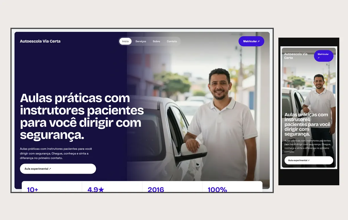 Site de autoescola no modelo Panorama Céu