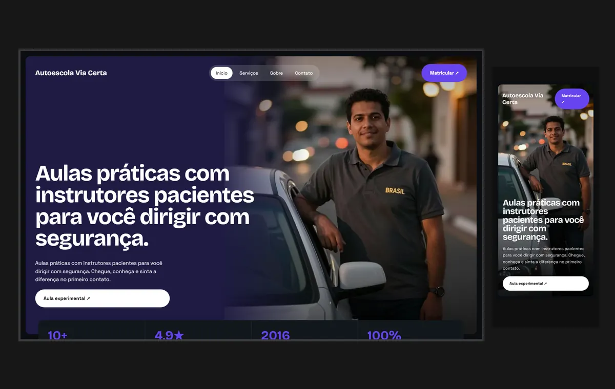 Site de autoescola no modelo Panorama Lua