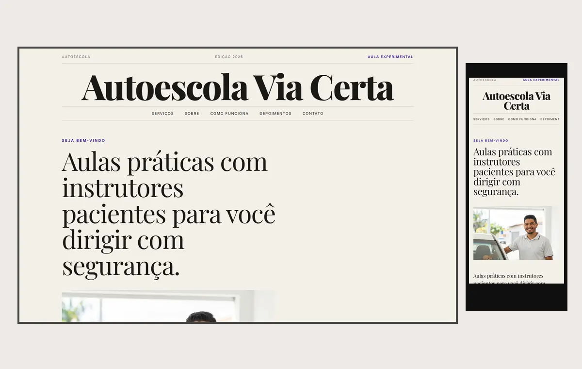 Site de autoescola no modelo Revista Linho
