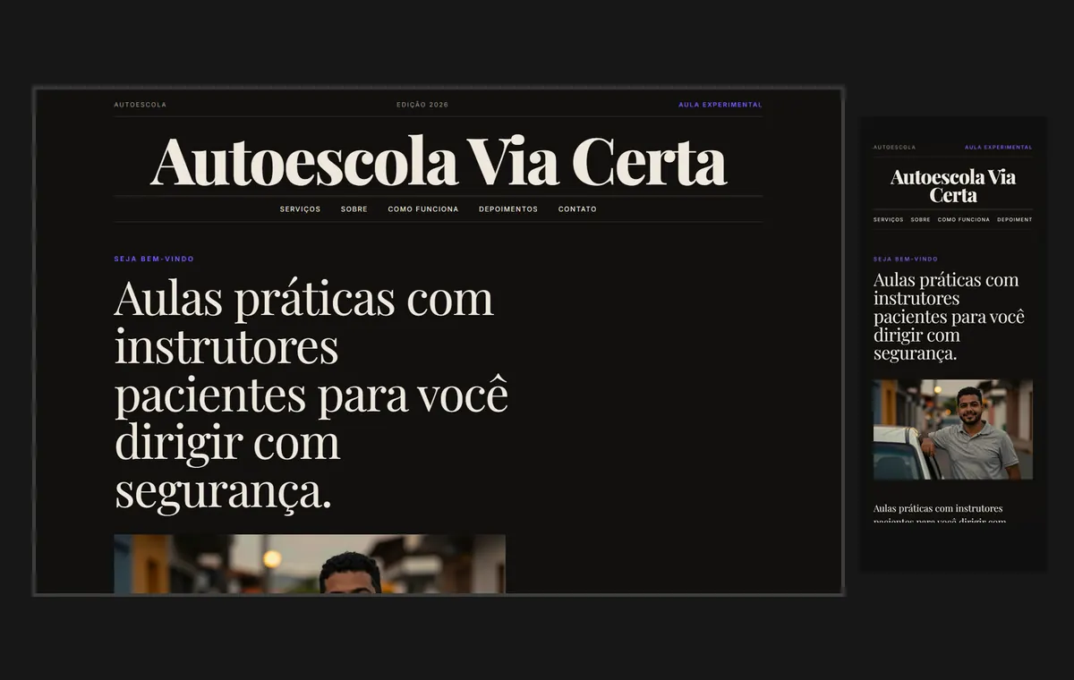 Site de autoescola no modelo Revista Ébano