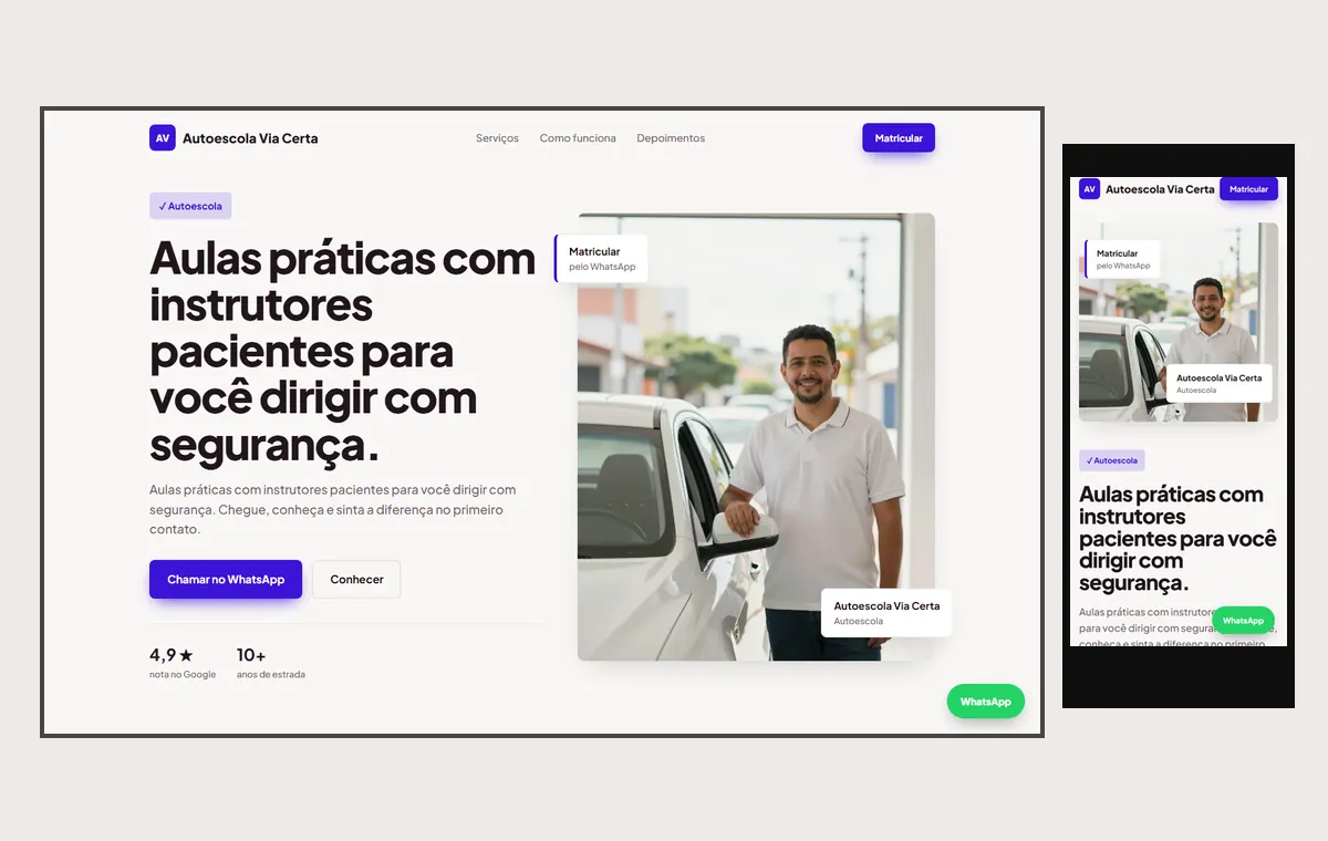 Site de autoescola no modelo Vitrine Aurora