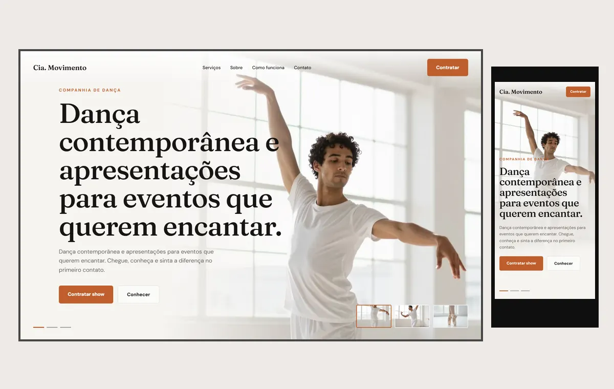 Site de dança (artista) no modelo Cinema Luz