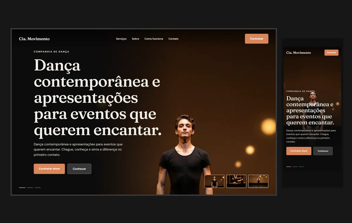 Site de dança (artista) no modelo Cinema Noite
