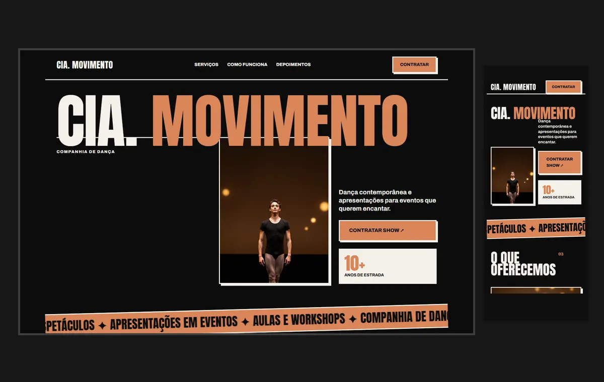 Site de dança (artista) no modelo Impacto Eclipse
