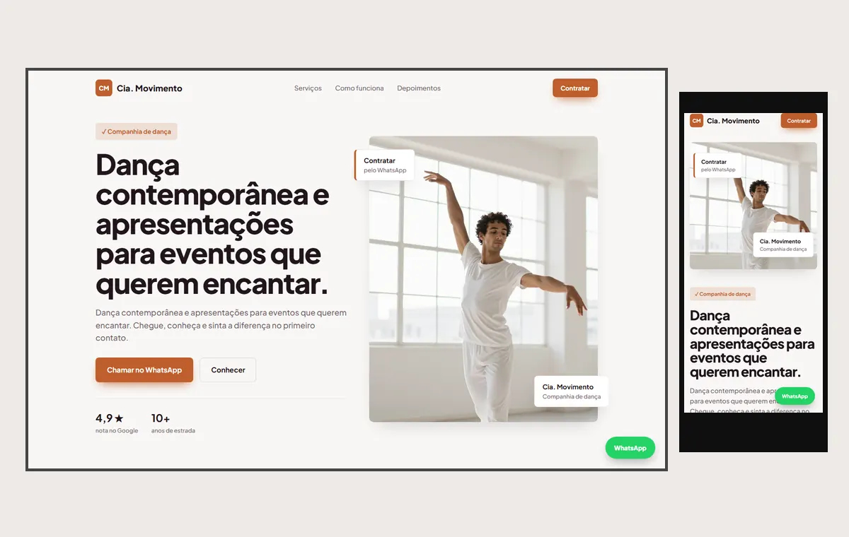Site de dança (artista) no modelo Vitrine Aurora