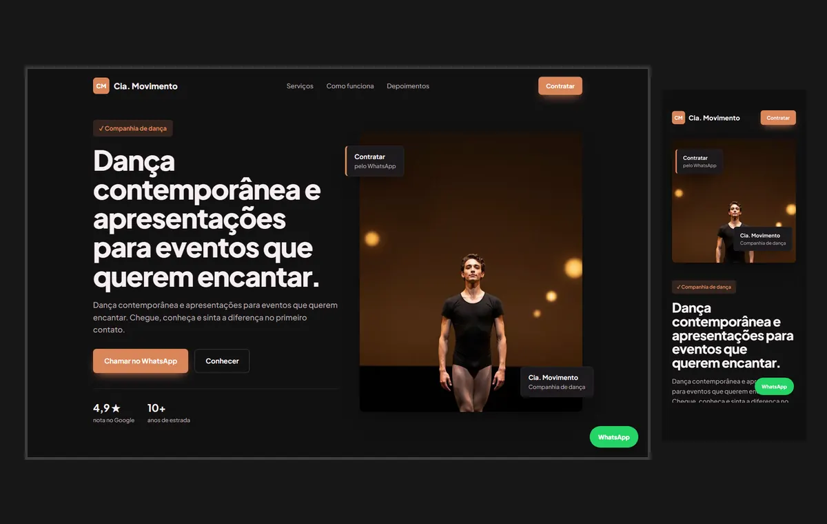Site de dança (artista) no modelo Vitrine Neon