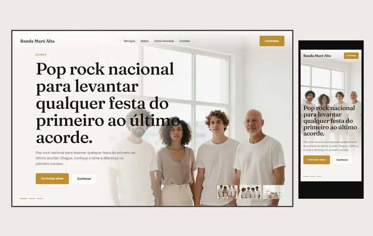Site de banda no modelo Cinema Luz