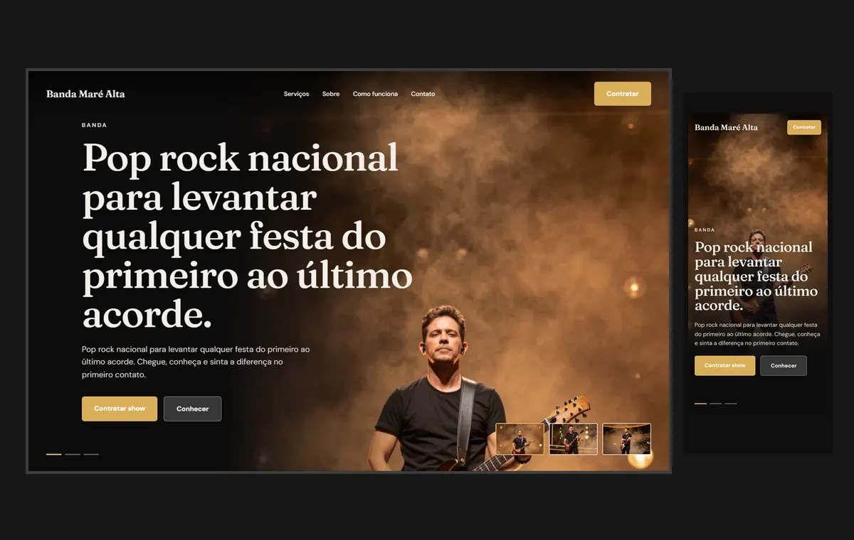 Site de banda no modelo Cinema Noite