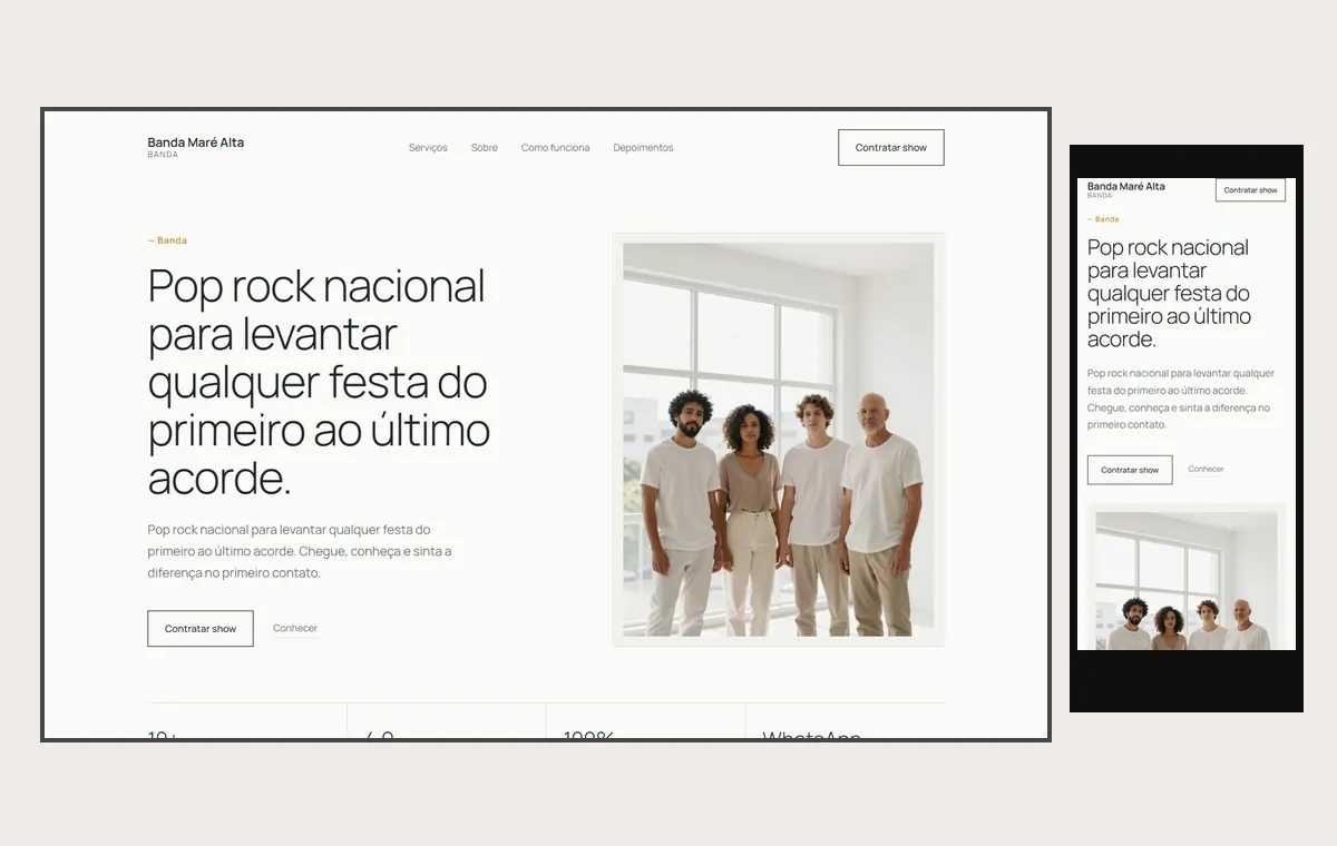 Site de banda no modelo Clean Nuvem