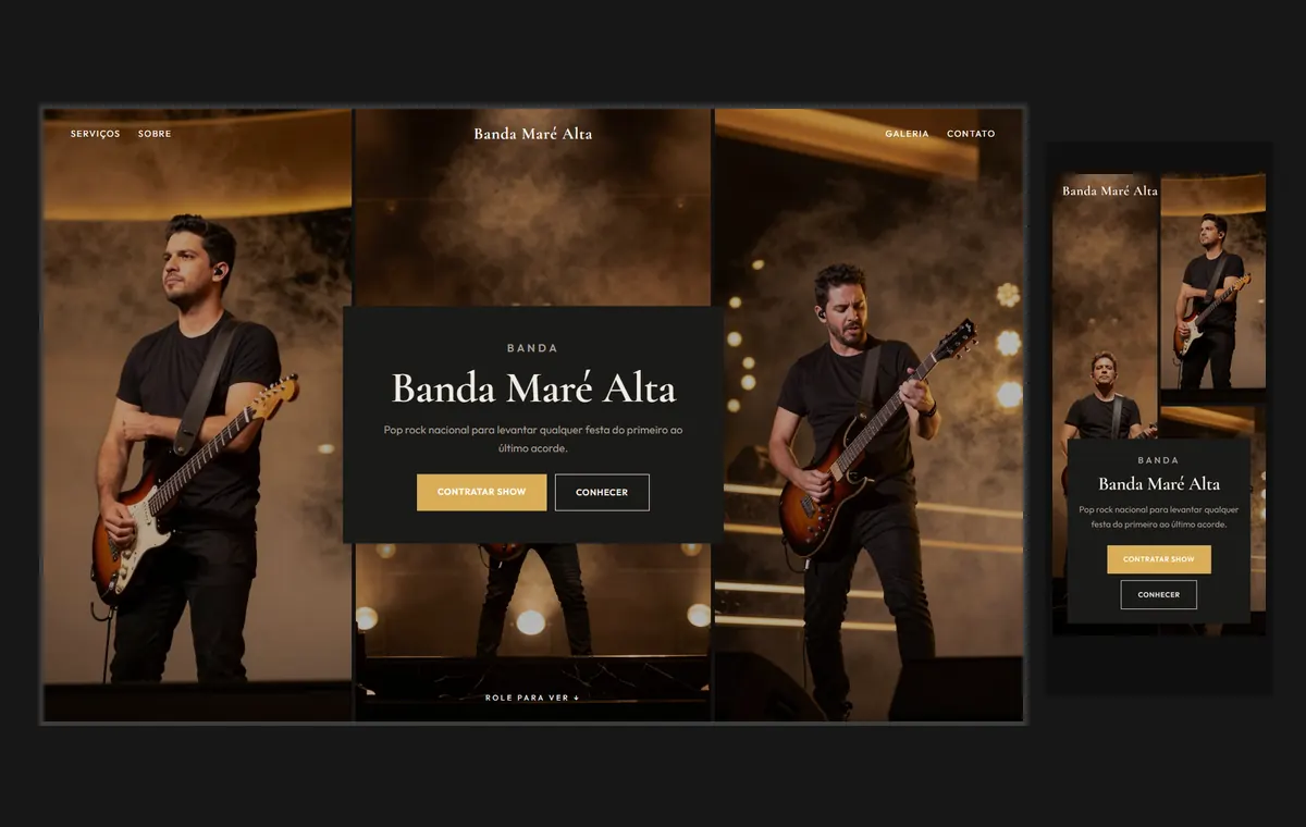Site de banda no modelo Mosaico Carvão