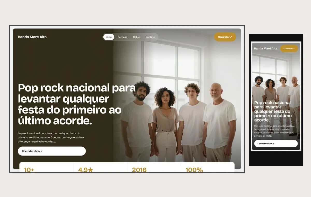 Site de banda no modelo Panorama Céu