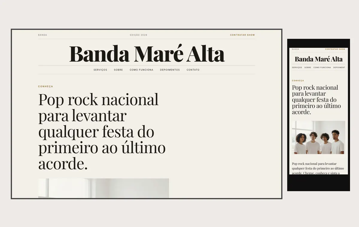 Site de banda no modelo Revista Linho