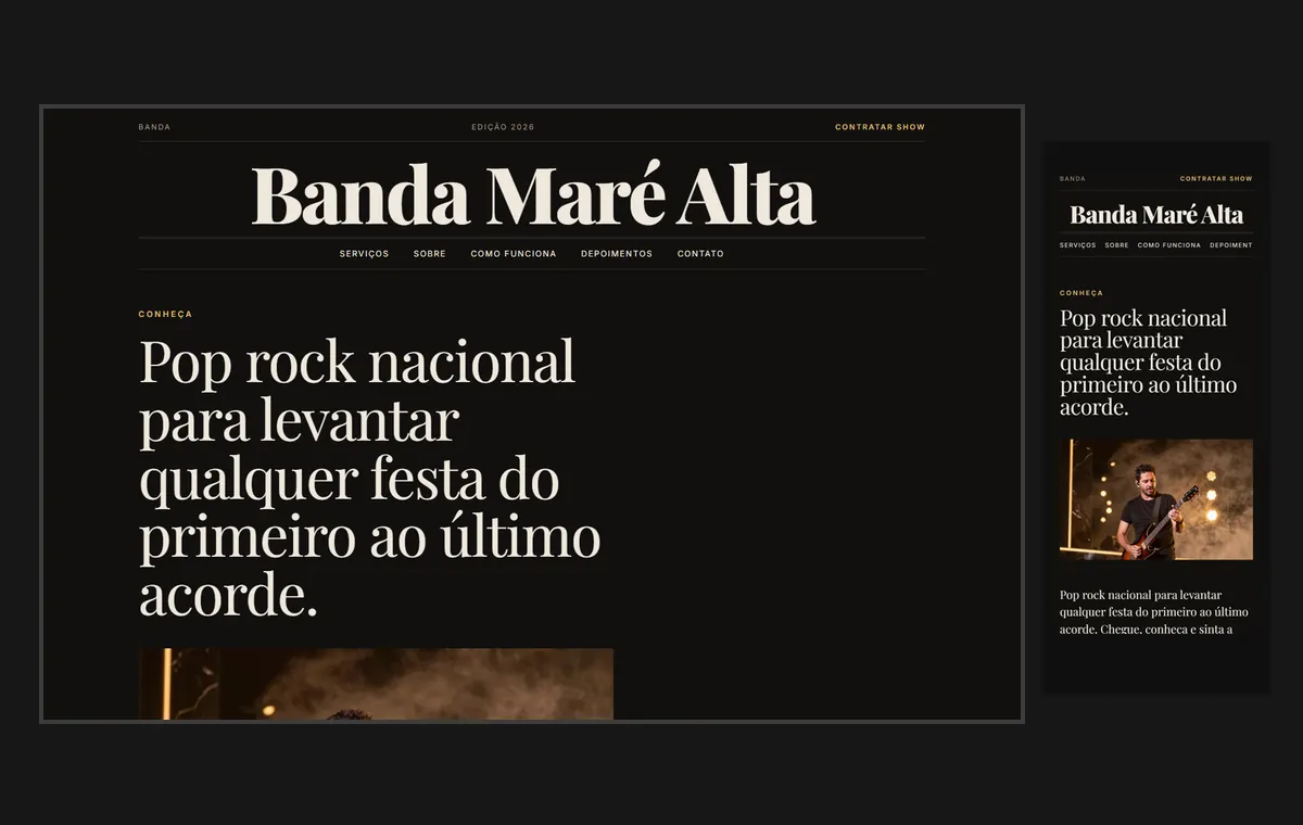 Site de banda no modelo Revista Ébano