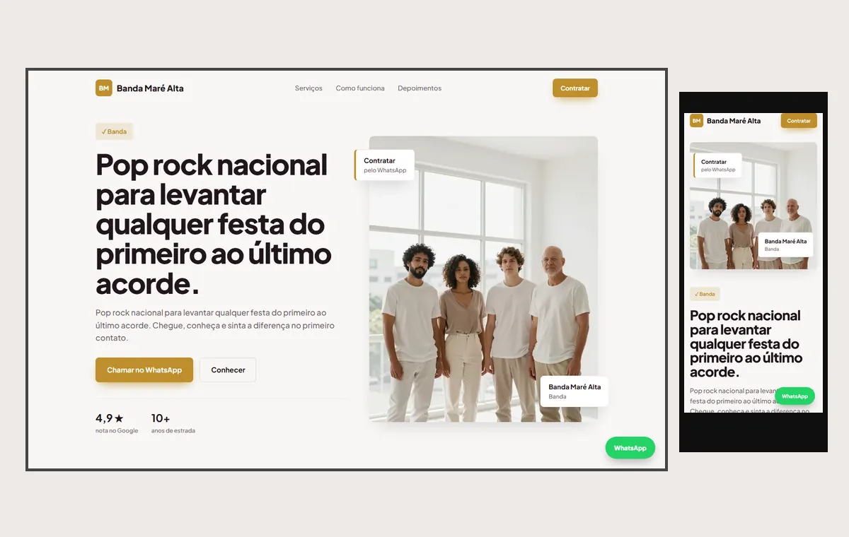 Site de banda no modelo Vitrine Aurora
