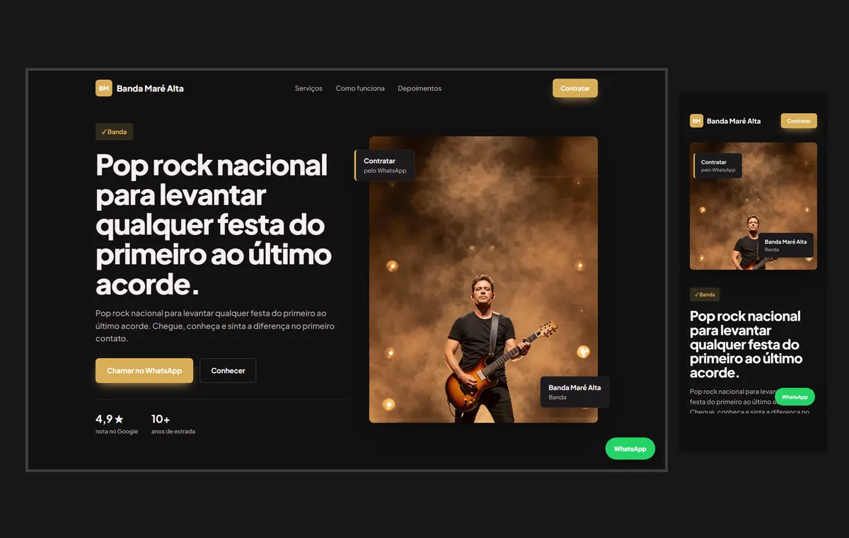 Site de banda no modelo Vitrine Neon