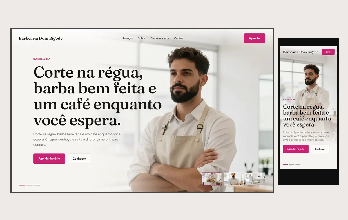 Site de barbearia no modelo Cinema Luz