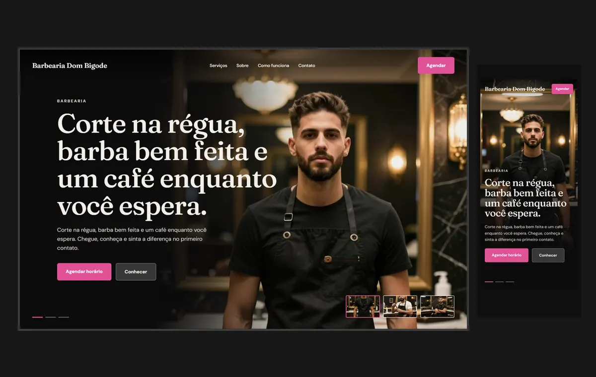 Site de barbearia no modelo Cinema Noite