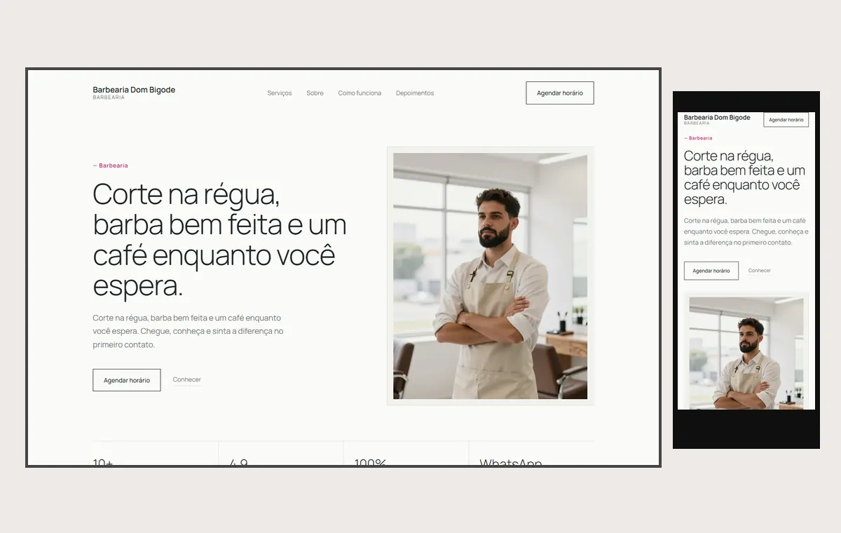 Site de barbearia no modelo Clean Nuvem