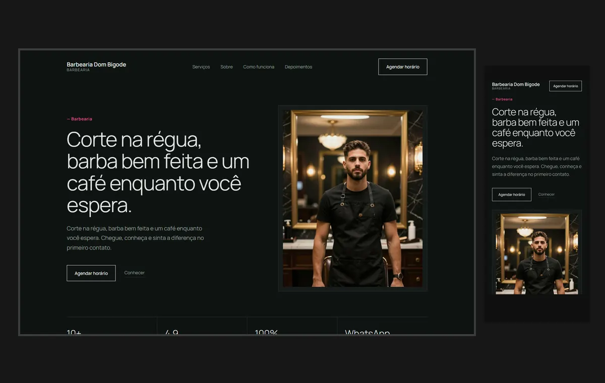 Site de barbearia no modelo Clean Grafite