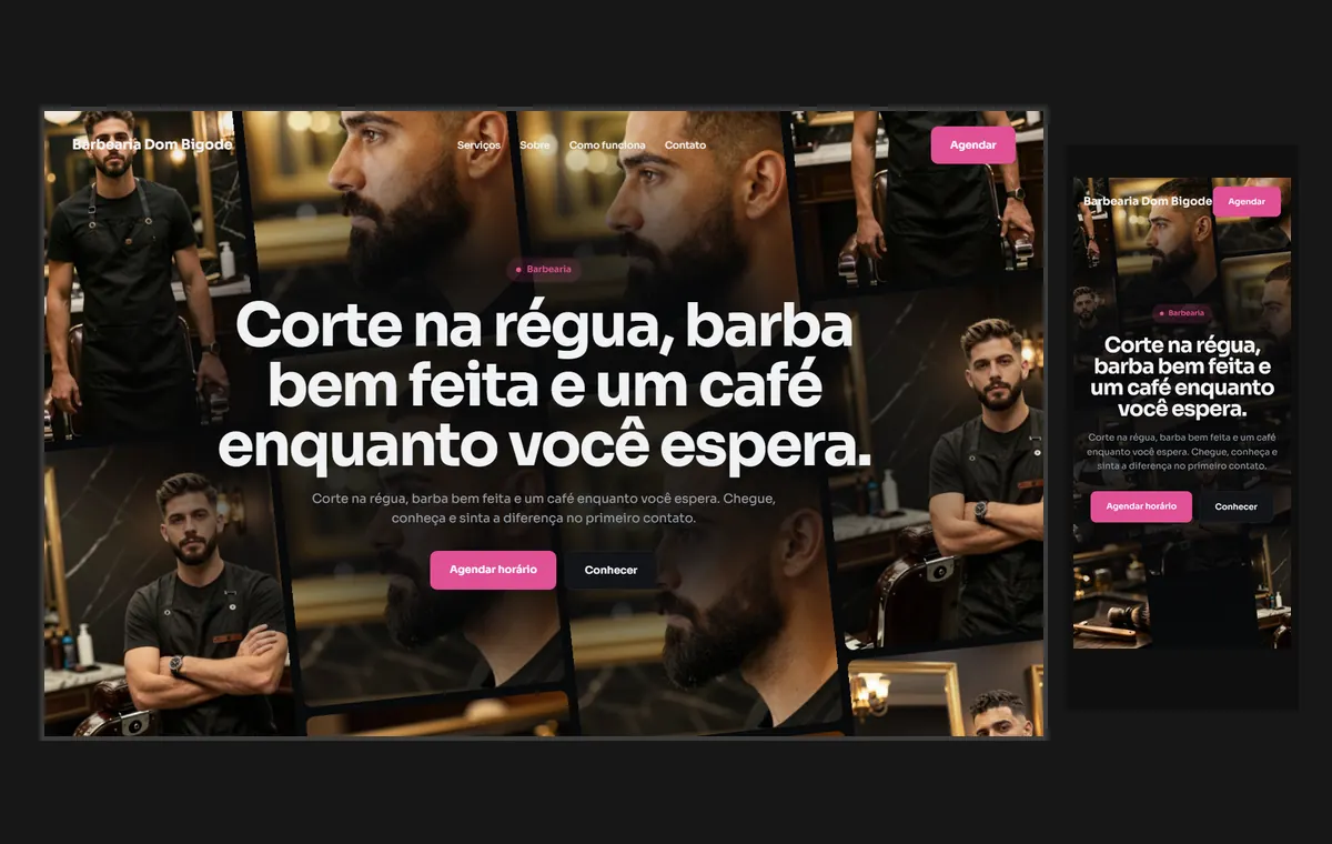 Site de barbearia no modelo Fluxo Noite