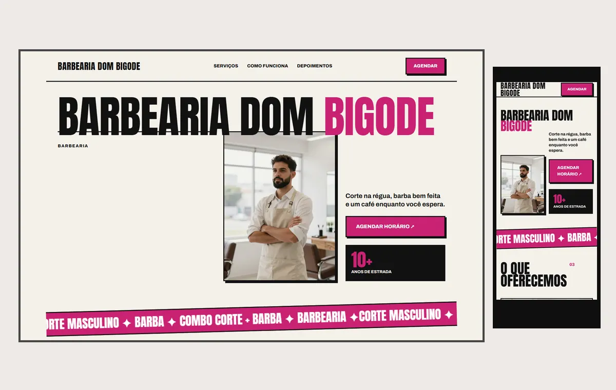 Site de barbearia no modelo Impacto Sol