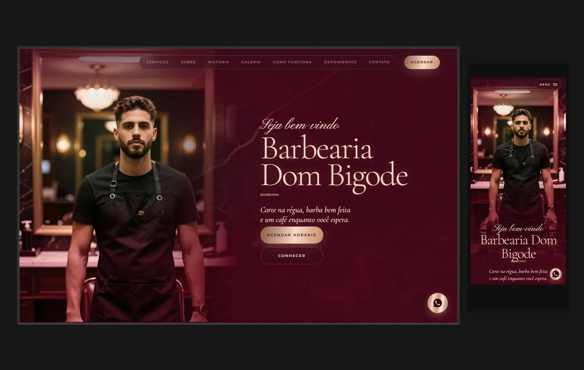 Site de barbearia no modelo Luxo Noite