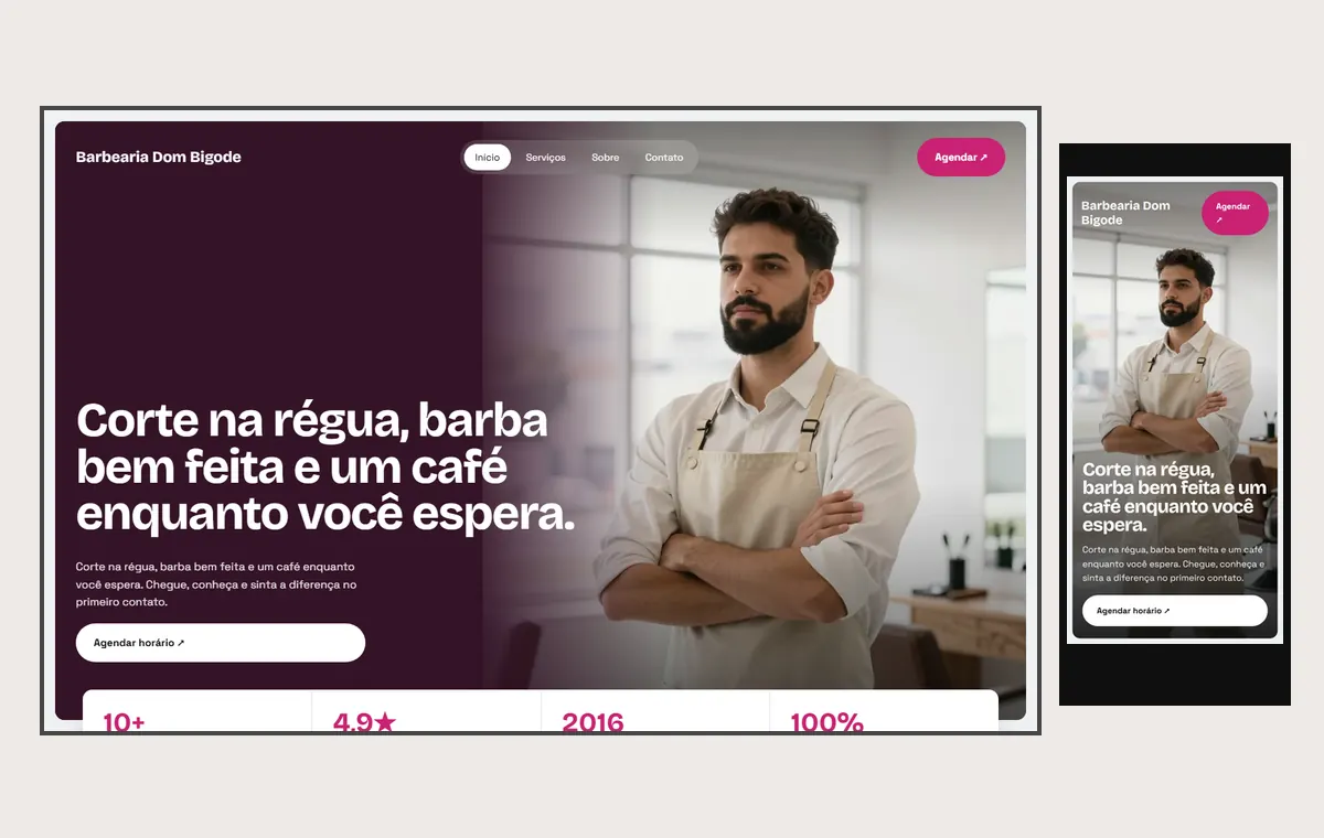 Site de barbearia no modelo Panorama Céu