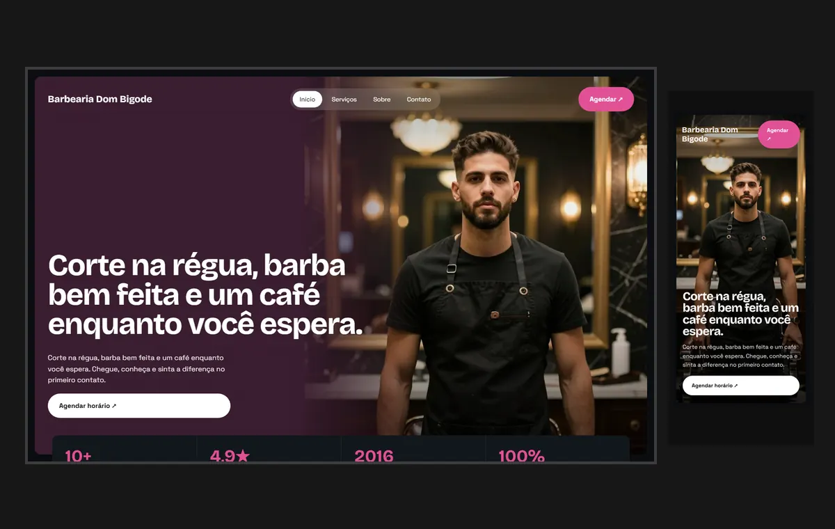 Site de barbearia no modelo Panorama Lua