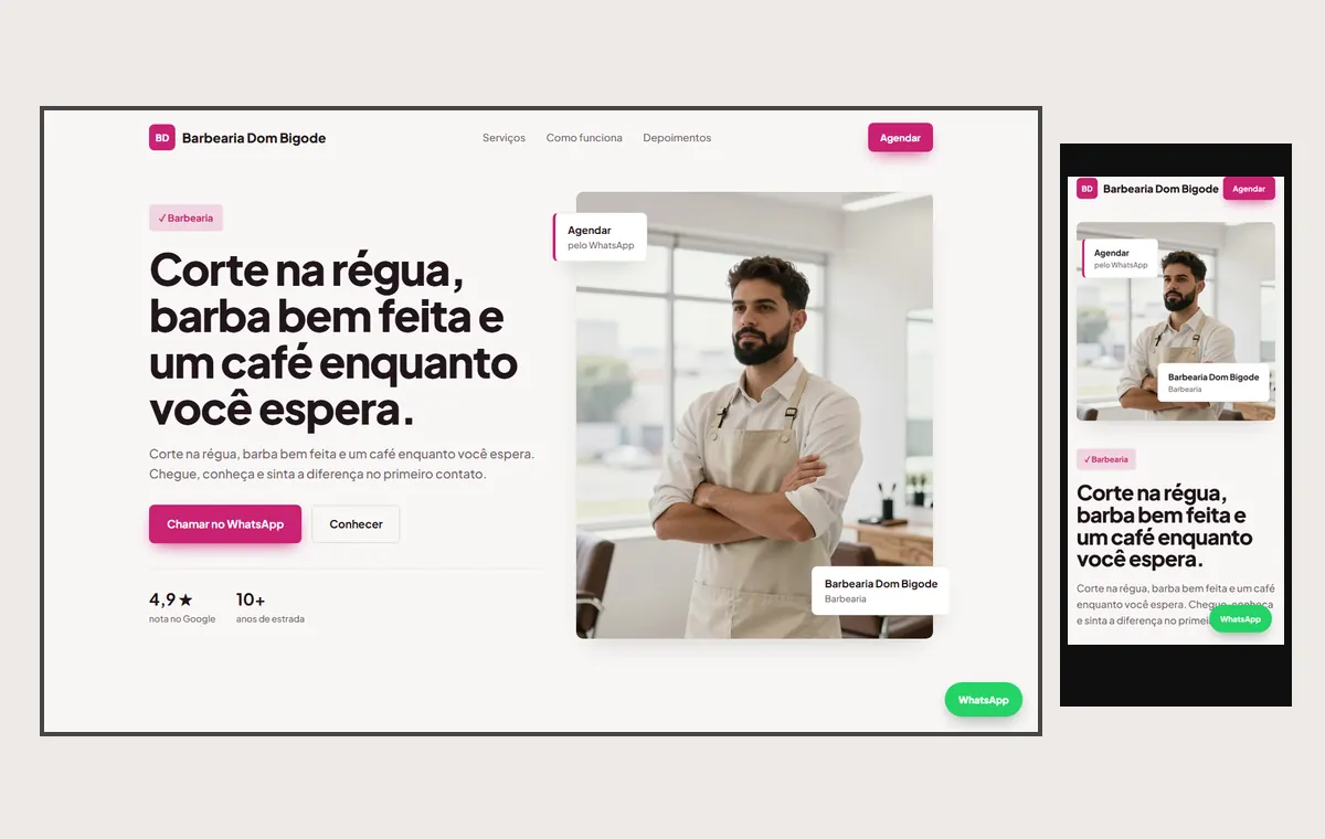 Site de barbearia no modelo Vitrine Aurora