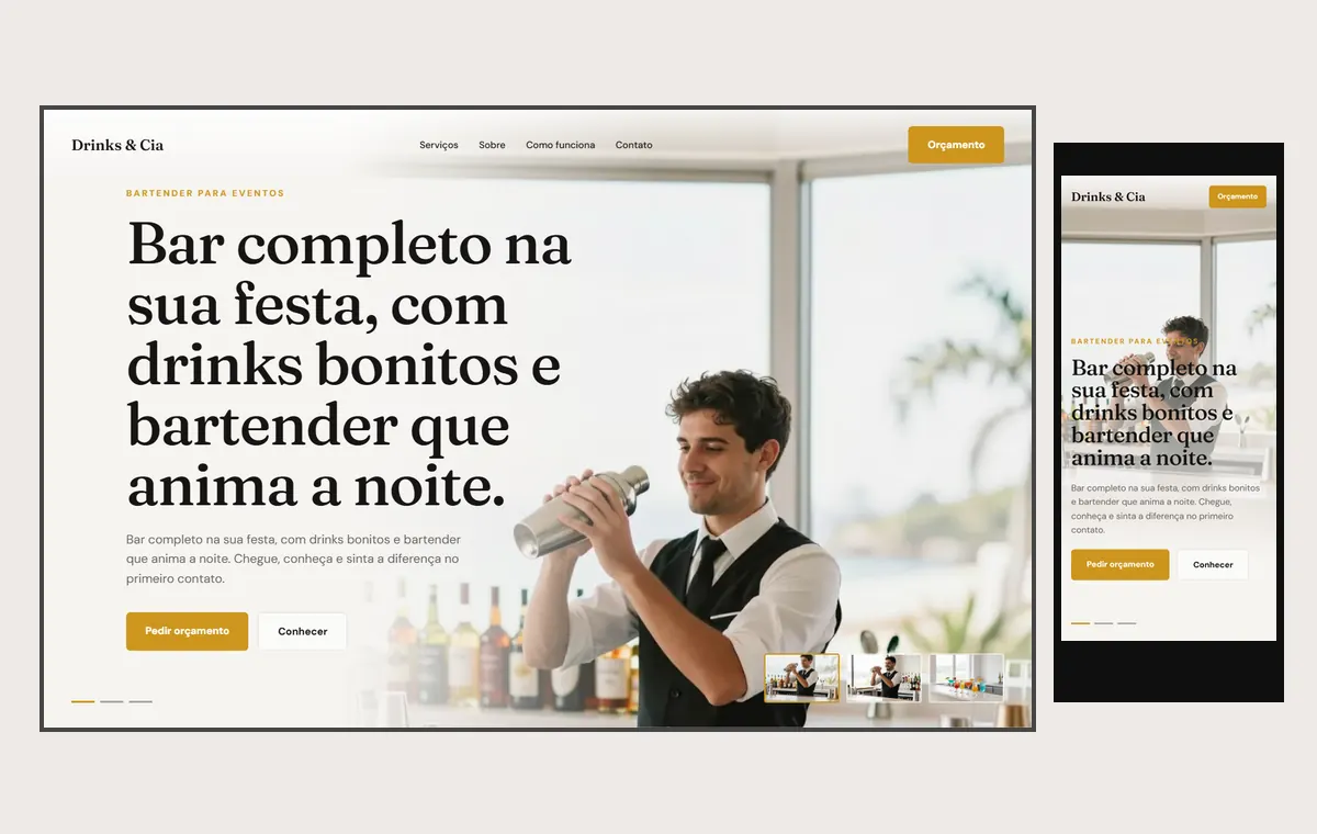 Site de bartender e drinks no modelo Cinema Luz
