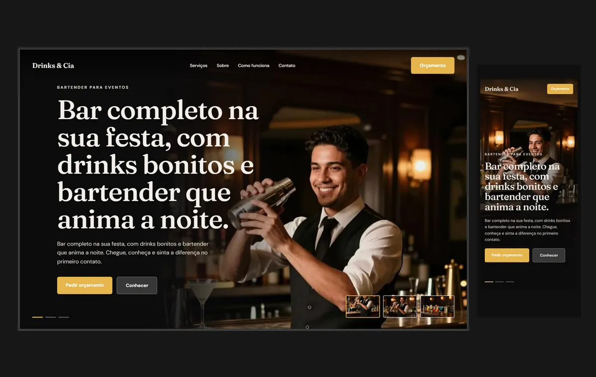 Site de bartender e drinks no modelo Cinema Noite