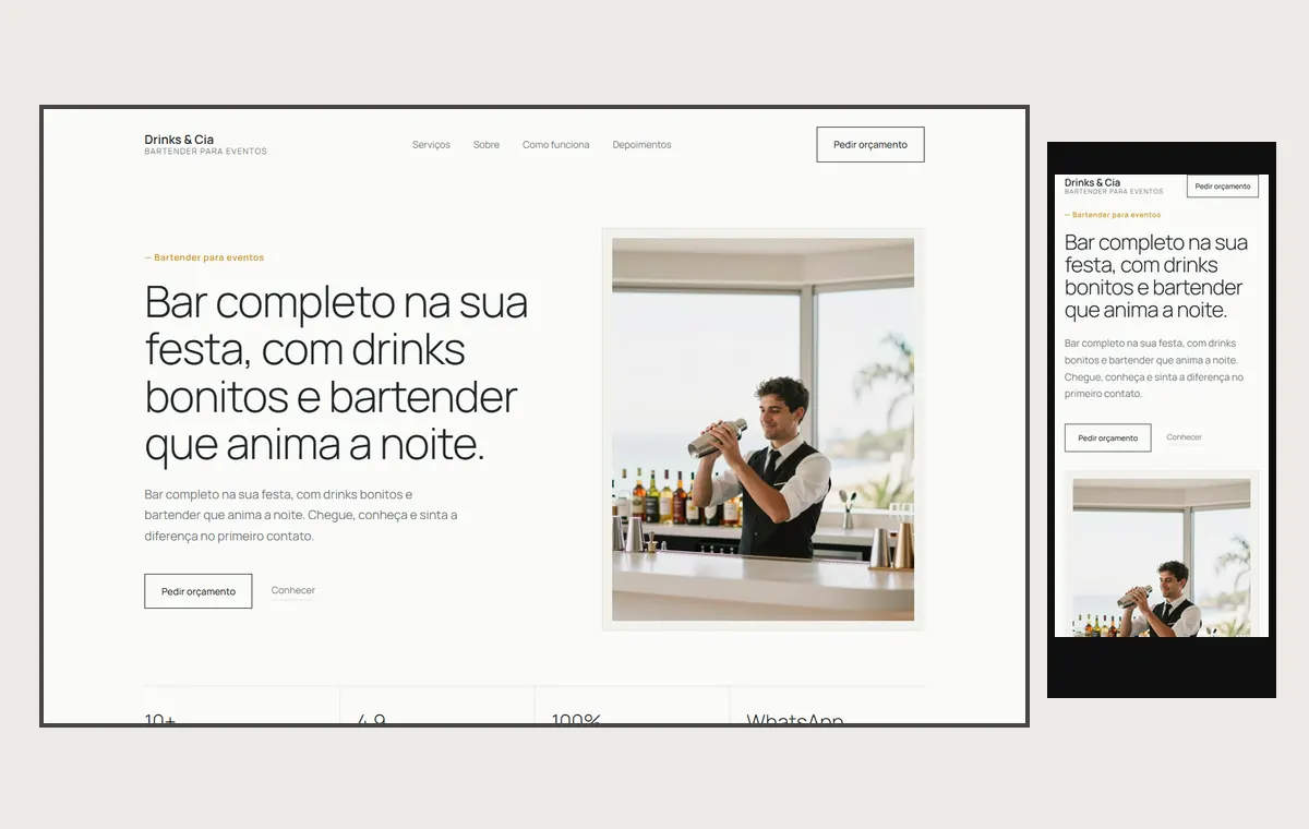 Site de bartender e drinks no modelo Clean Nuvem