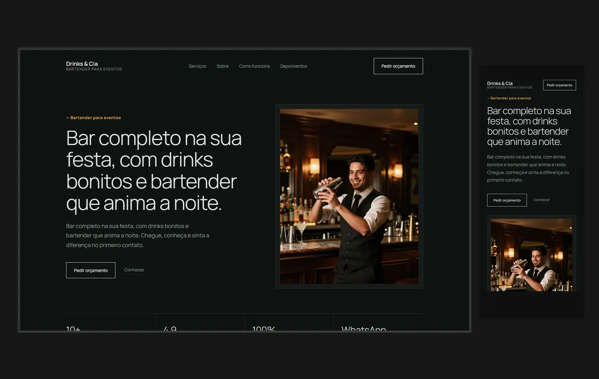 Site de bartender e drinks no modelo Clean Grafite