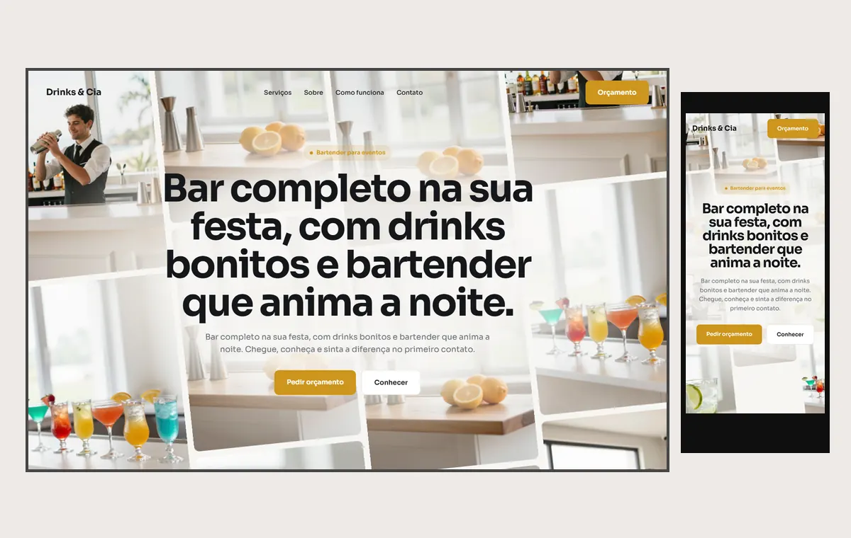 Site de bartender e drinks no modelo Fluxo Brisa