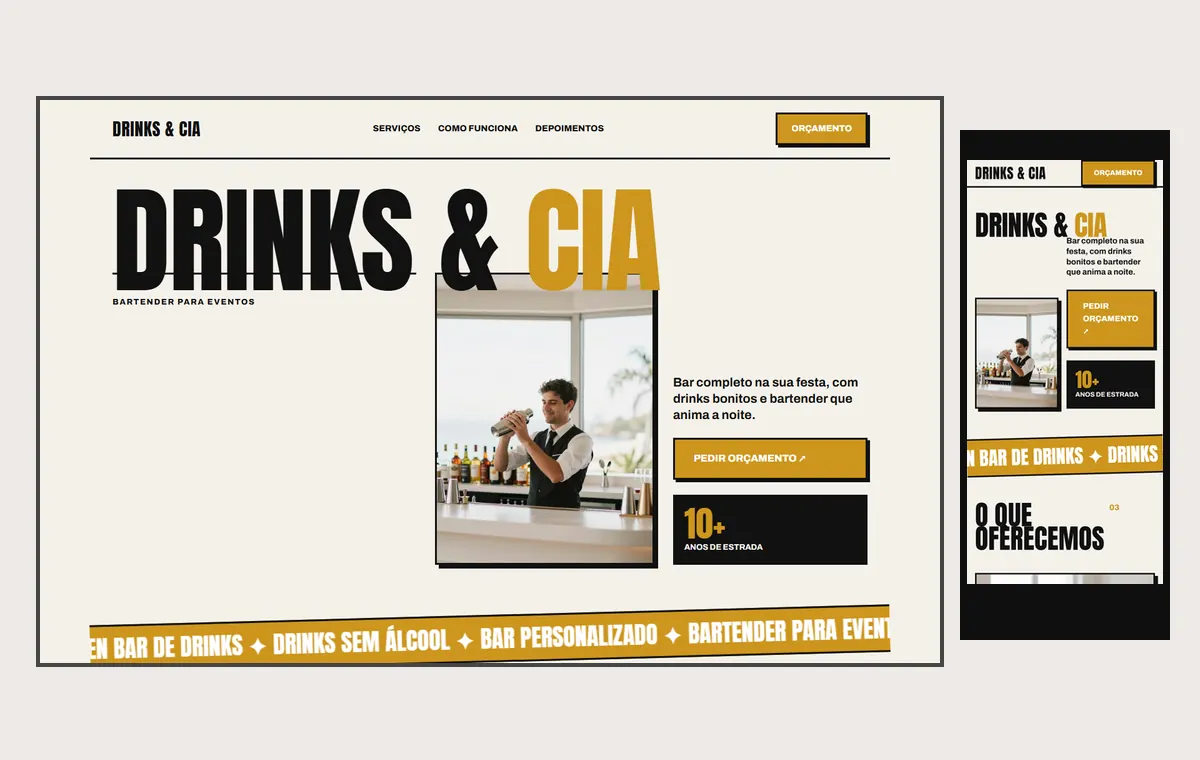 Site de bartender e drinks no modelo Impacto Sol