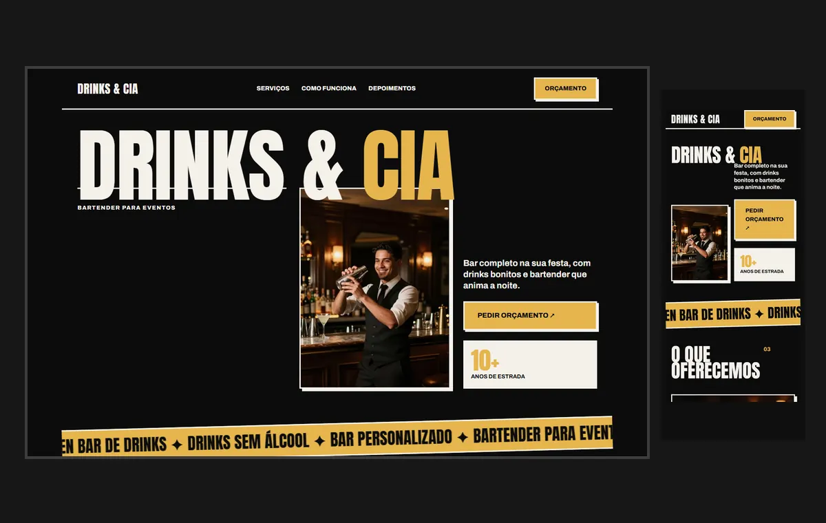 Site de bartender e drinks no modelo Impacto Eclipse