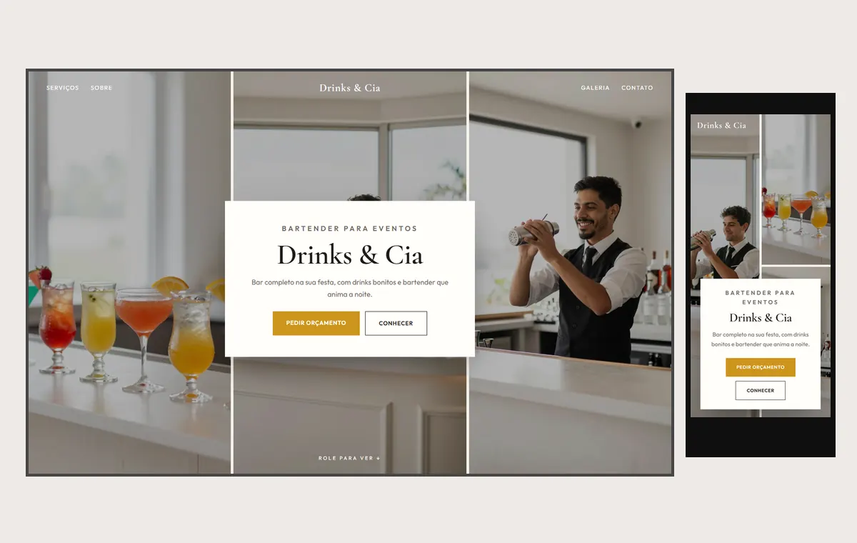 Site de bartender e drinks no modelo Mosaico Areia
