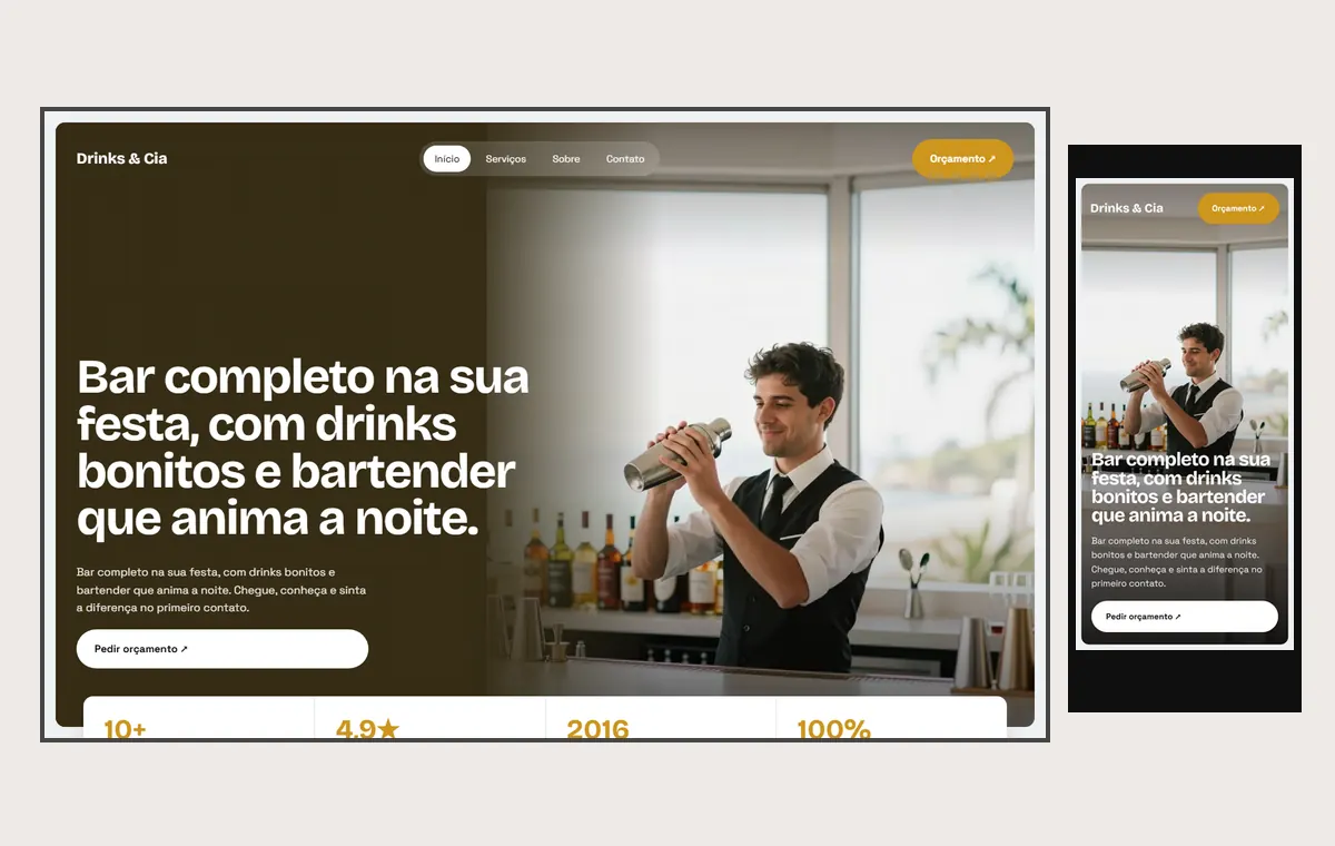 Site de bartender e drinks no modelo Panorama Céu