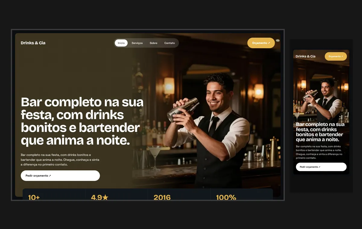 Site de bartender e drinks no modelo Panorama Lua