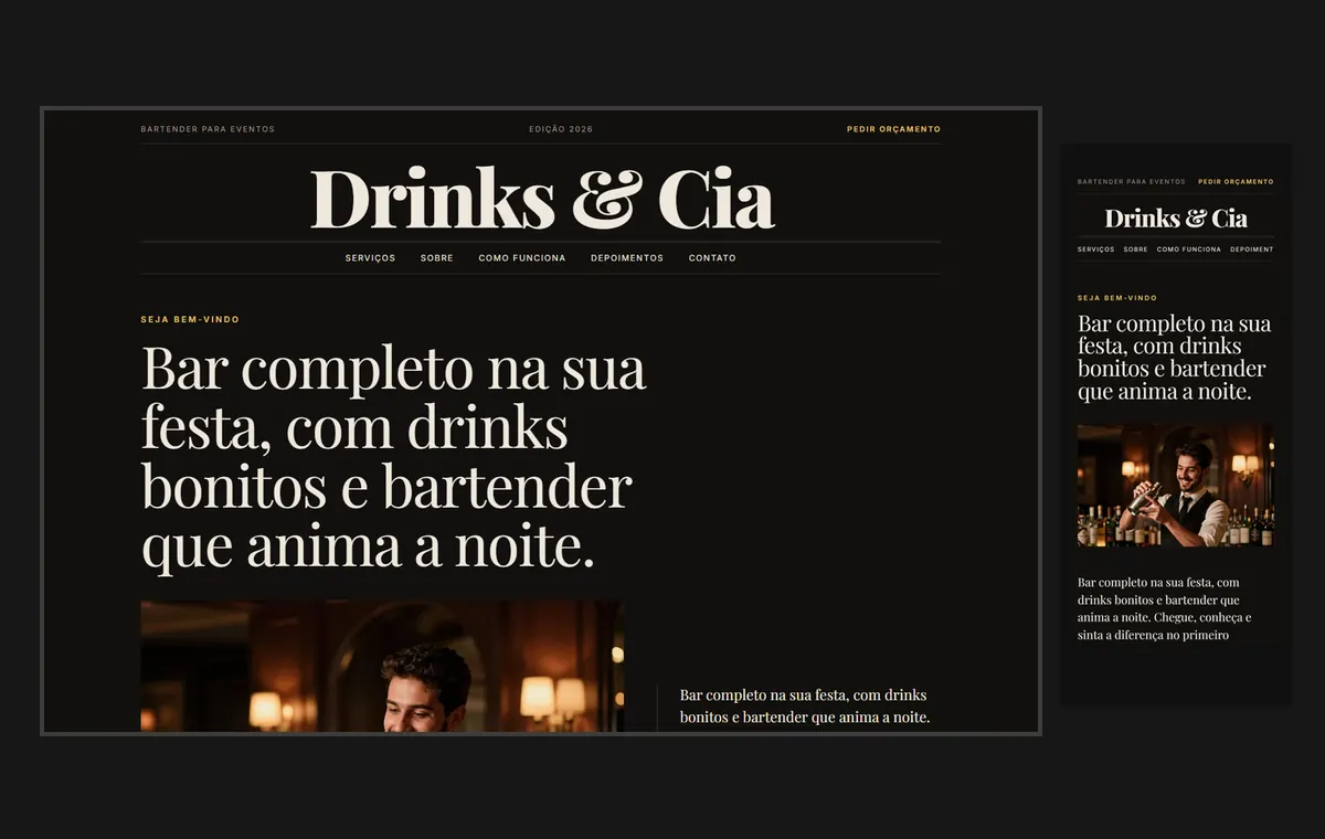 Site de bartender e drinks no modelo Revista Ébano
