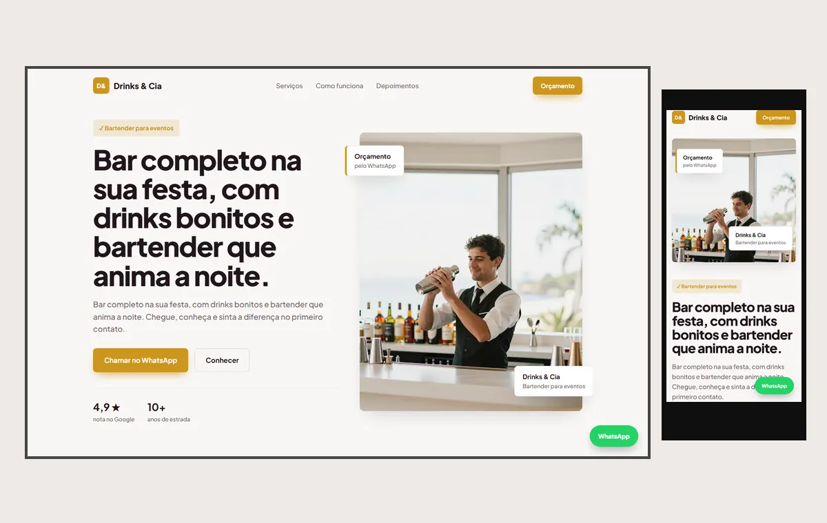 Site de bartender e drinks no modelo Vitrine Aurora