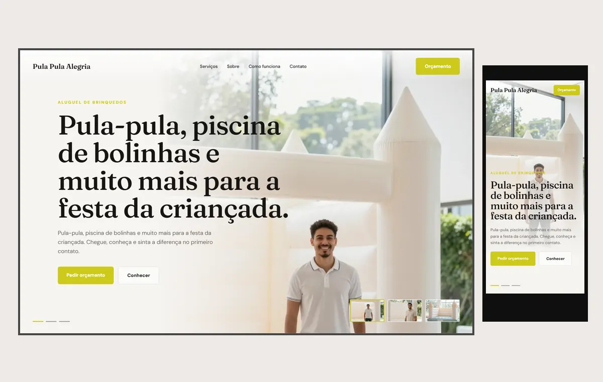 Site de aluguel de brinquedos no modelo Cinema Luz