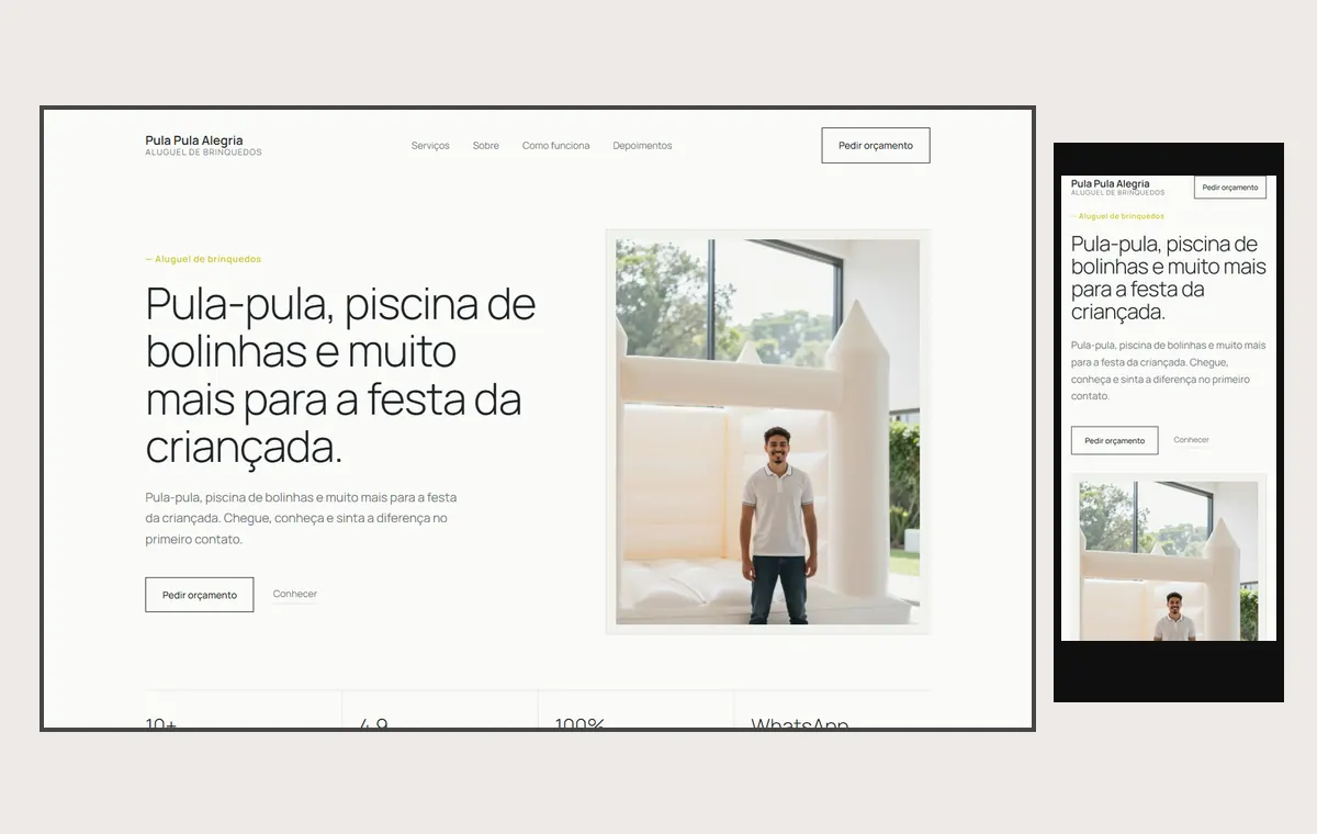 Site de aluguel de brinquedos no modelo Clean Nuvem