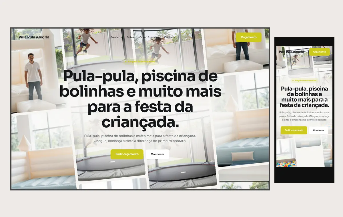 Site de aluguel de brinquedos no modelo Fluxo Brisa
