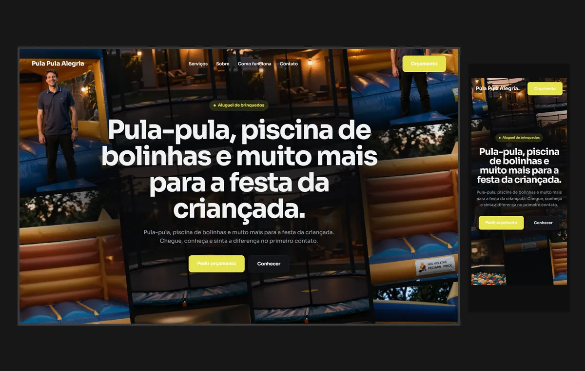 Site de aluguel de brinquedos no modelo Fluxo Noite