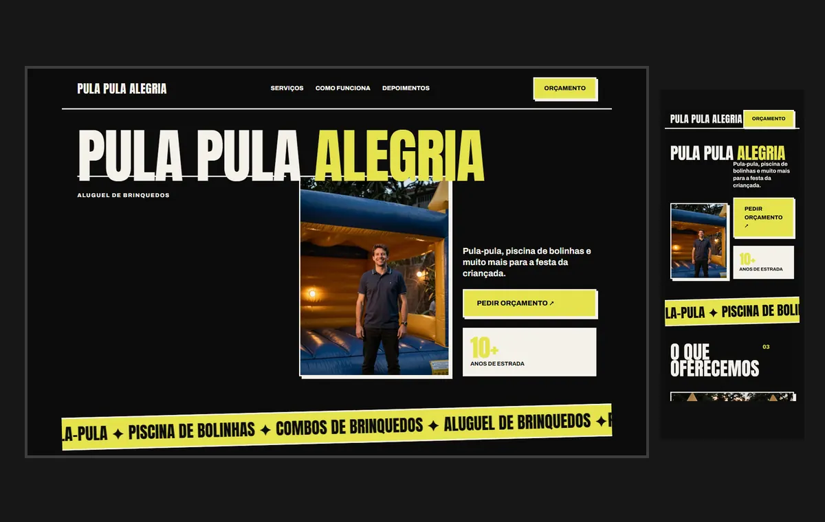 Site de aluguel de brinquedos no modelo Impacto Eclipse