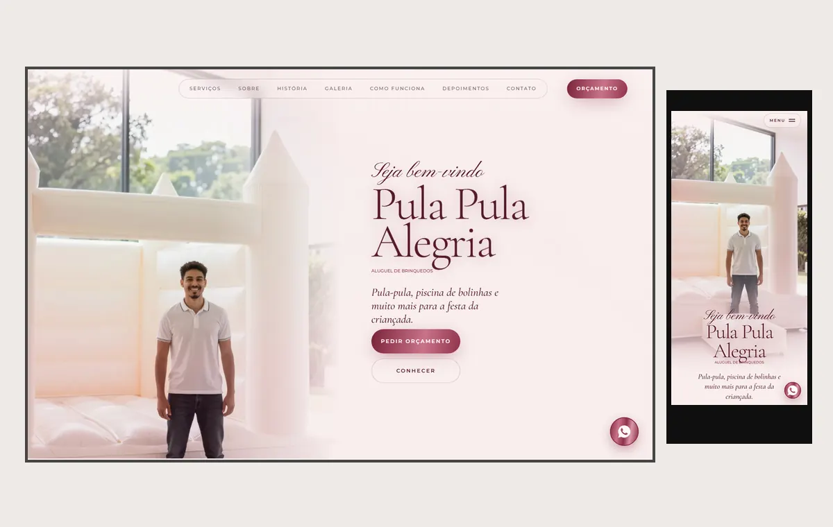 Site de aluguel de brinquedos no modelo Luxo Dia