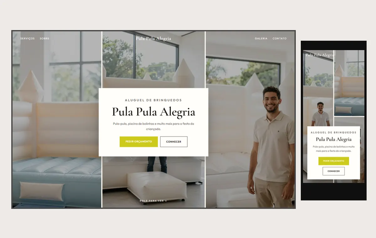 Site de aluguel de brinquedos no modelo Mosaico Areia