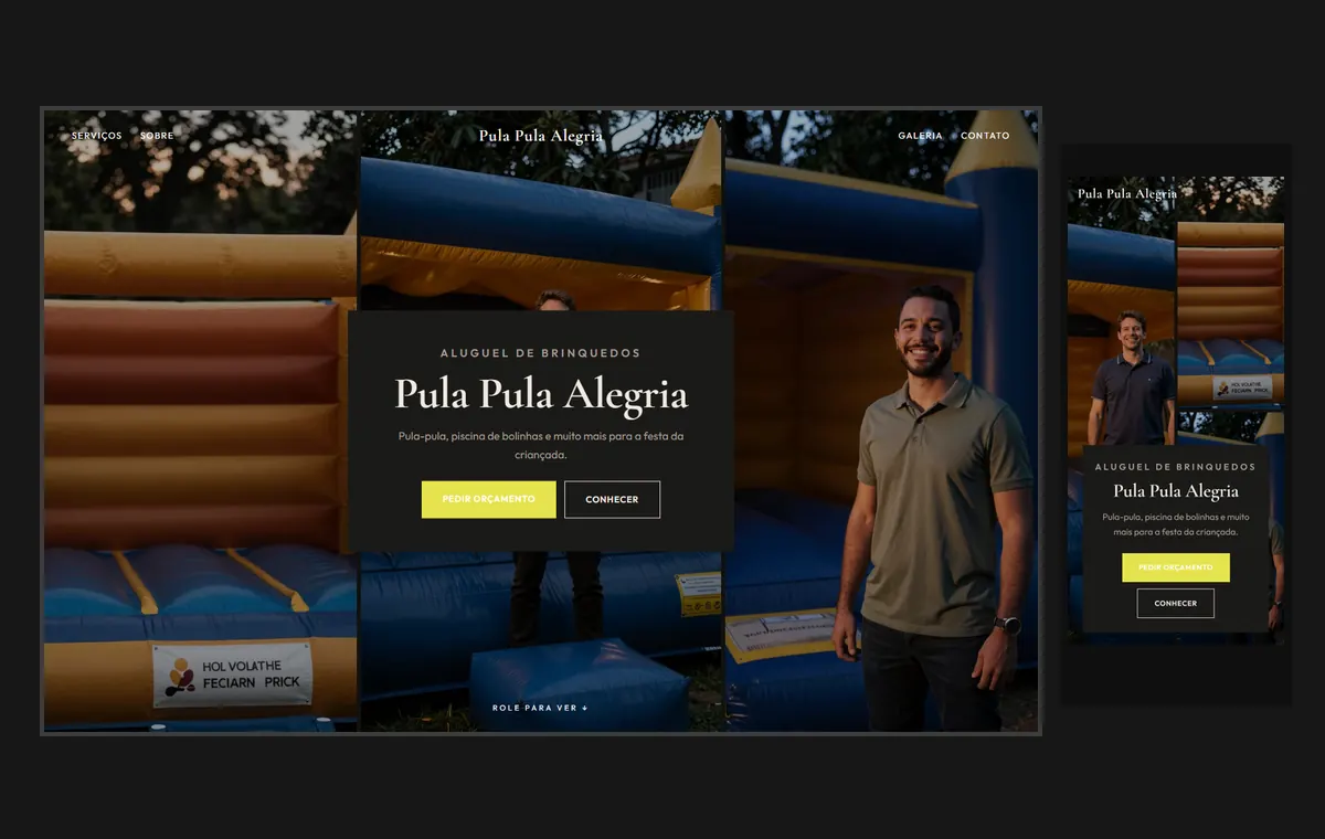 Site de aluguel de brinquedos no modelo Mosaico Carvão