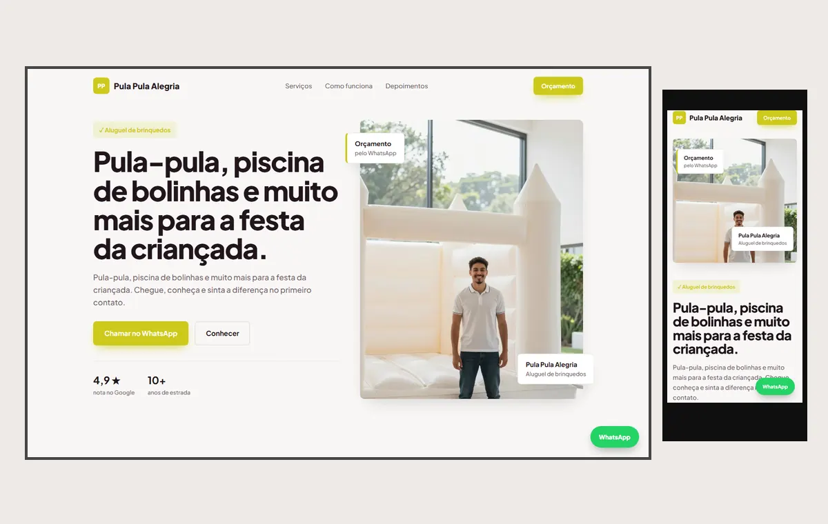 Site de aluguel de brinquedos no modelo Vitrine Aurora